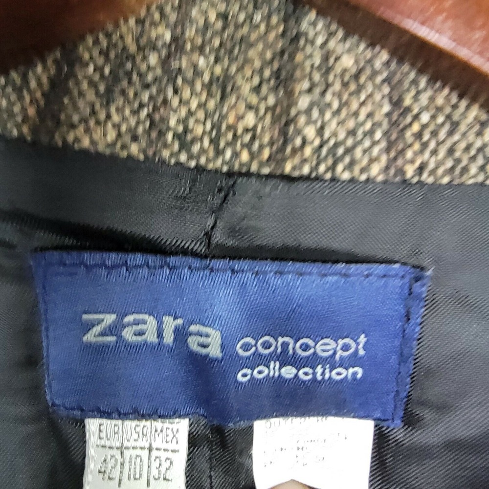 Zara Concept‎ Collection Womens Blazer Size 10 Brown Striped Tweed 3 Button Work - Picture 2 of 7